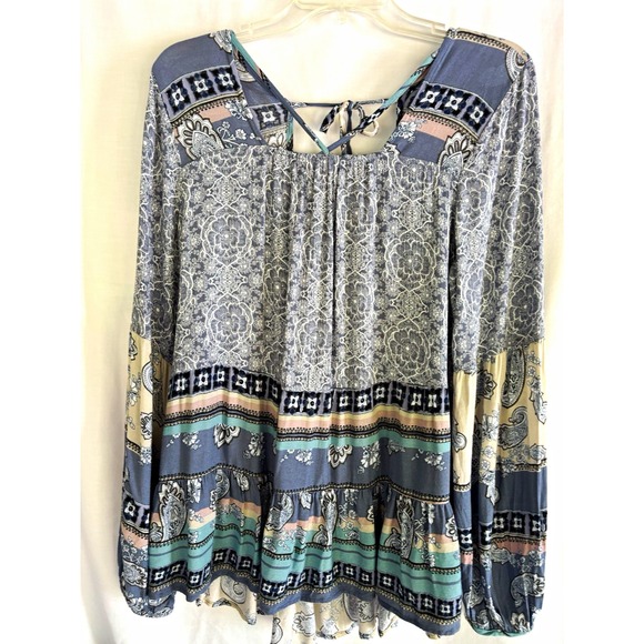 Knox Rose Tops - Knox Rose Women's Multicolor Paisley Square Neck Long Sleeve Peasant Tie M